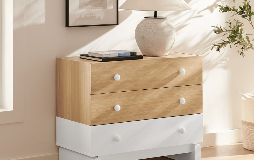 Sateen 3-Drawer Color Block Dresser in Oak White