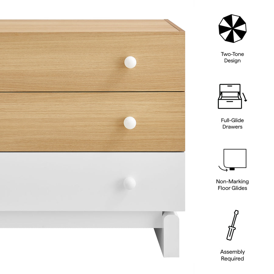 Sateen 3-Drawer Color Block Dresser in Oak White