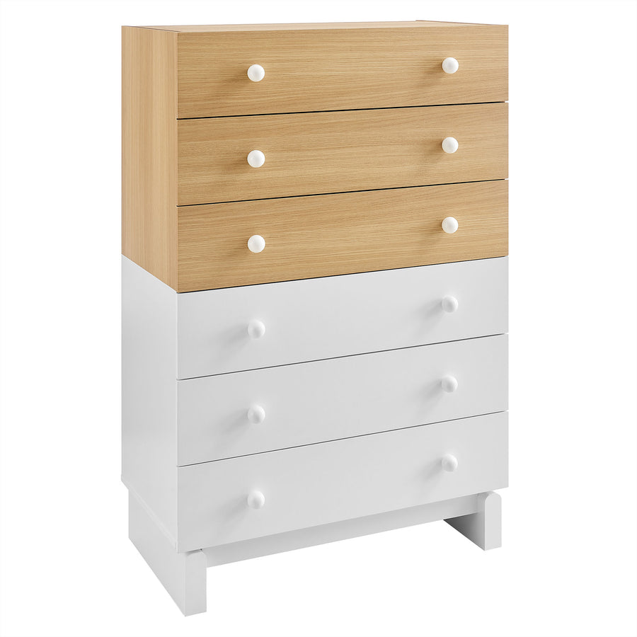 Sateen 6-Drawer Color Block Dresser Chest in Oak White