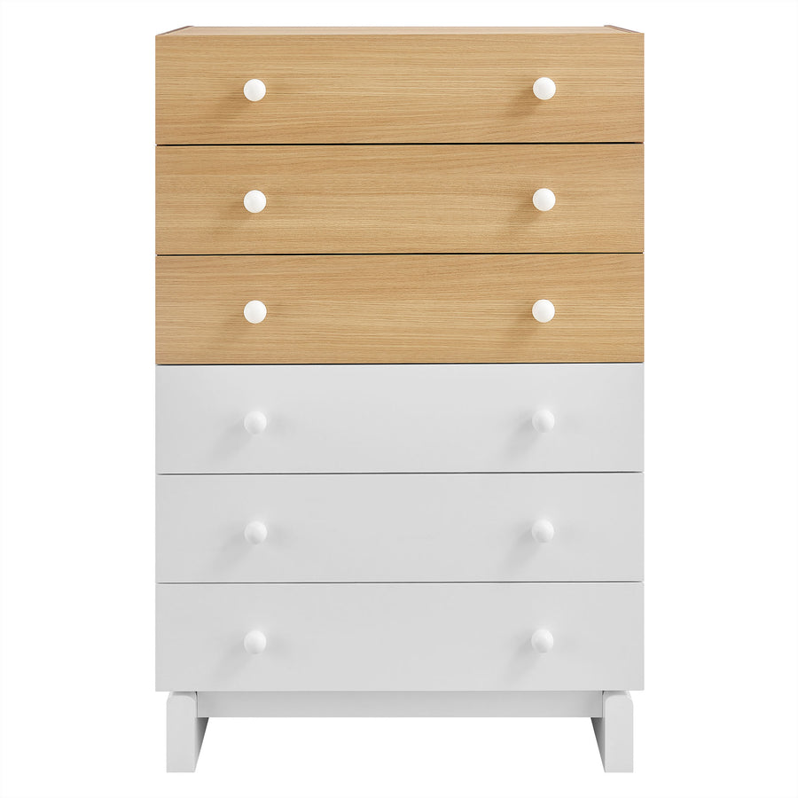 Sateen 6-Drawer Color Block Dresser Chest in Oak White