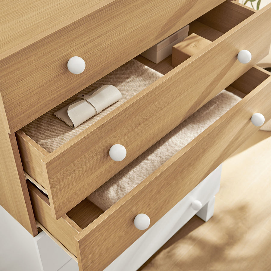 Sateen 6-Drawer Color Block Dresser Chest in Oak White