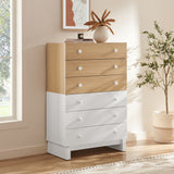 Sateen 6-Drawer Color Block Dresser Chest in Oak White