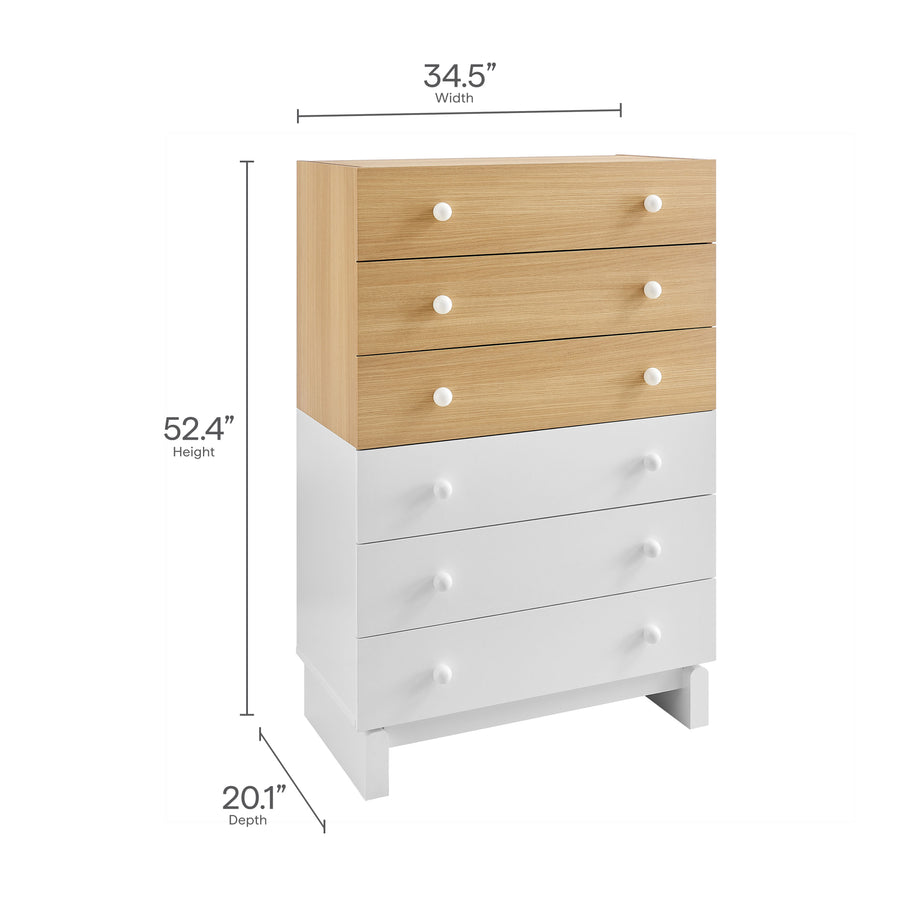 Sateen 6-Drawer Color Block Dresser Chest in Oak White