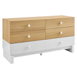 Sateen 6-Drawer Color Block Dresser in Oak White