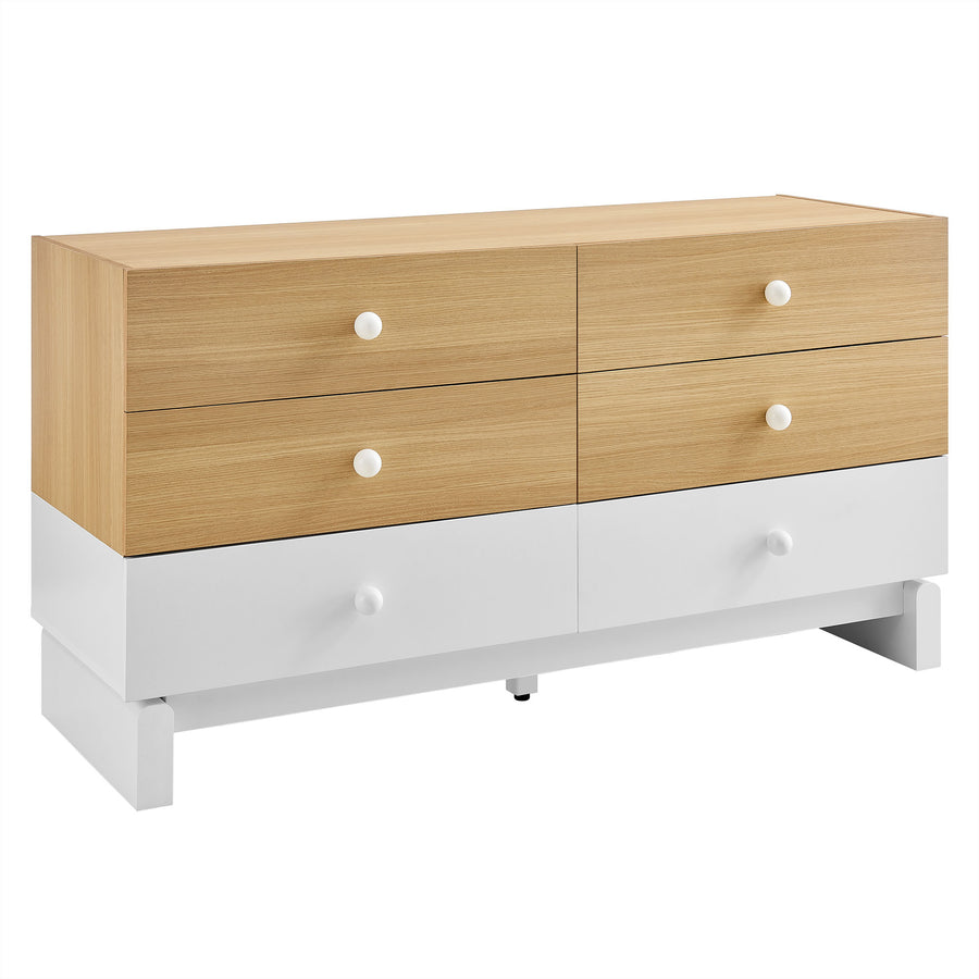 Sateen 6-Drawer Color Block Dresser in Oak White