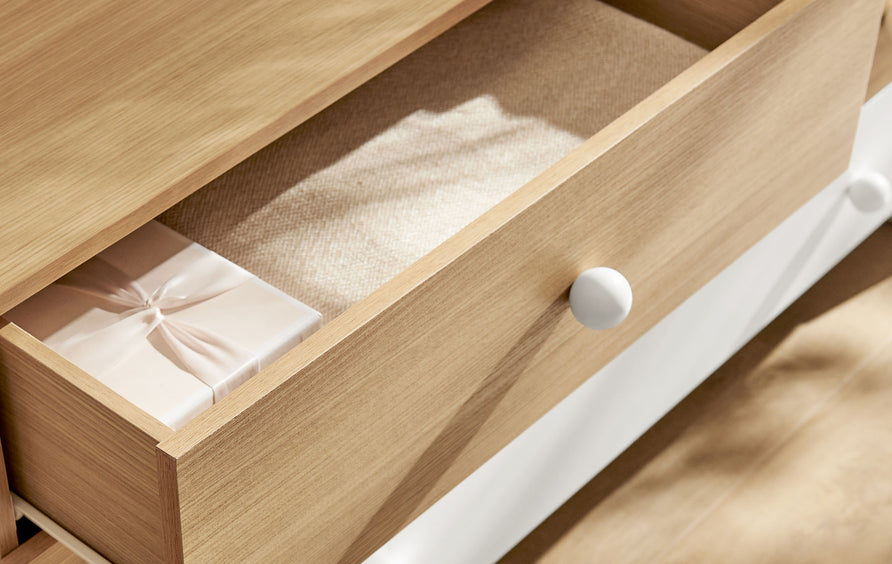Sateen 6-Drawer Color Block Dresser in Oak White