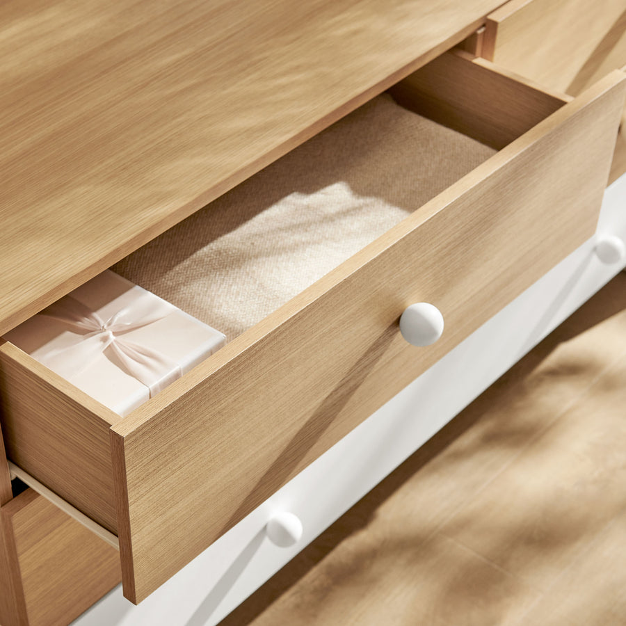 Sateen 6-Drawer Color Block Dresser in Oak White