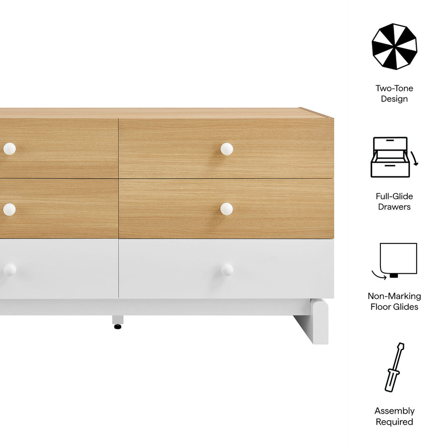 Sateen 6-Drawer Color Block Dresser in Oak White