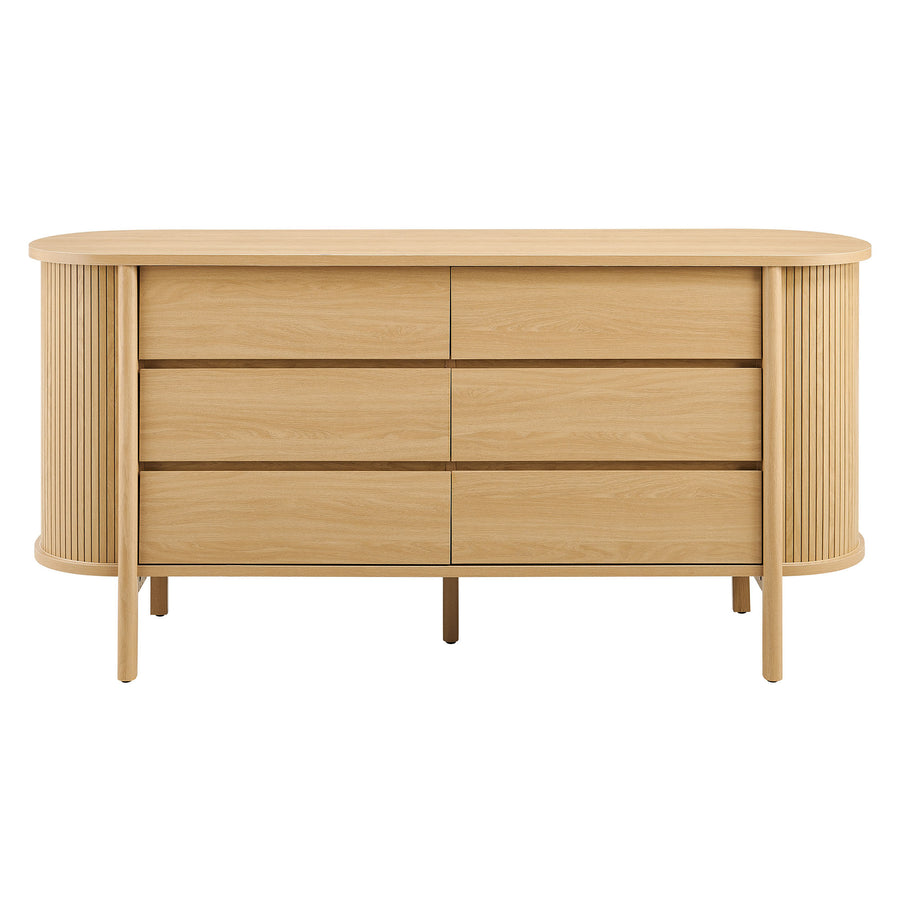 Marlon 6-Drawer Curved Dresser in Oak