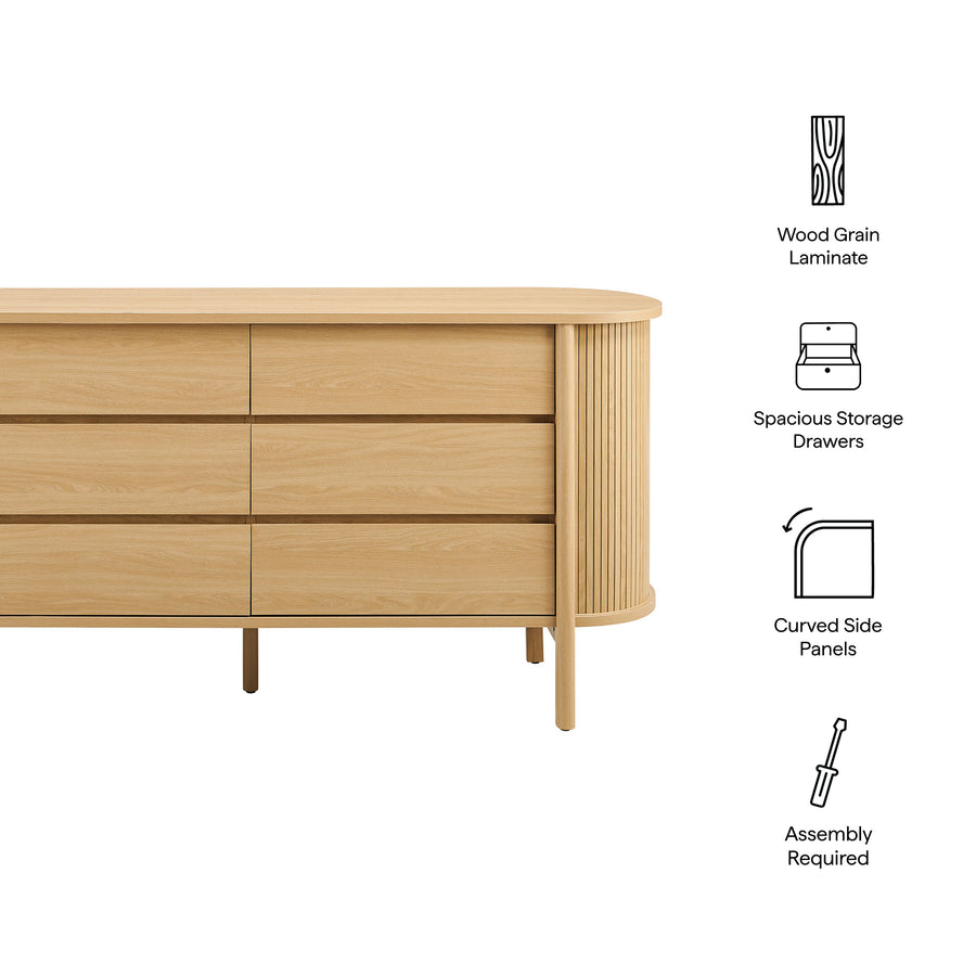 Marlon 6-Drawer Curved Dresser in Oak