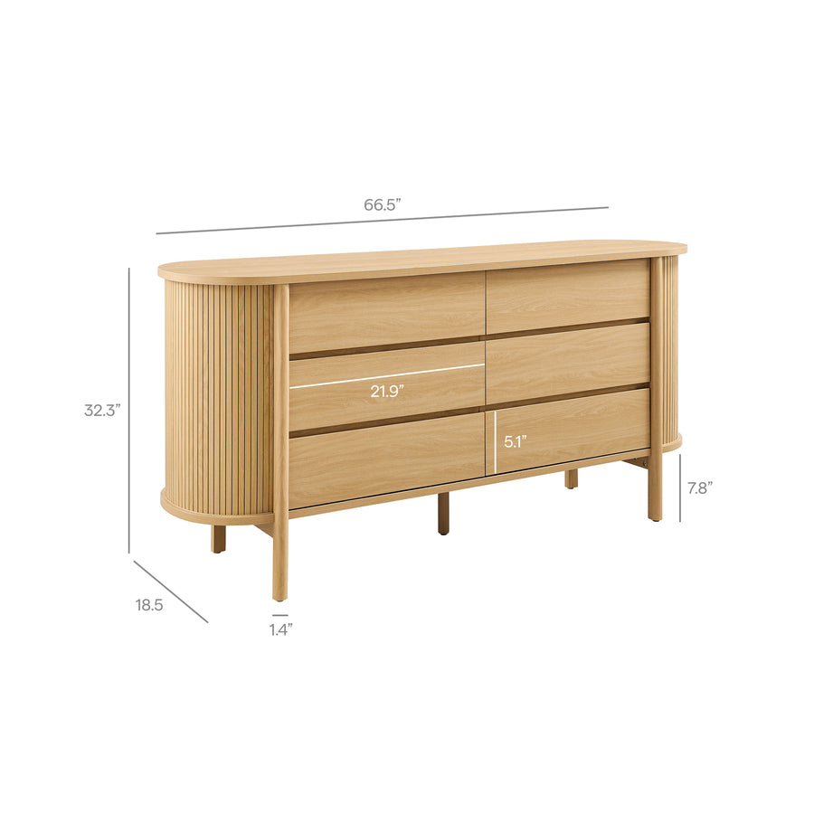 Marlon 6-Drawer Curved Dresser in Oak