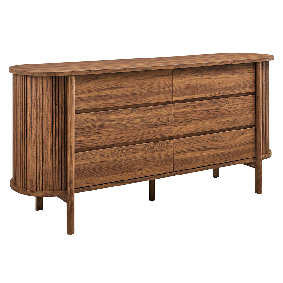Marlon 6-Drawer Curved Dresser in Walnut