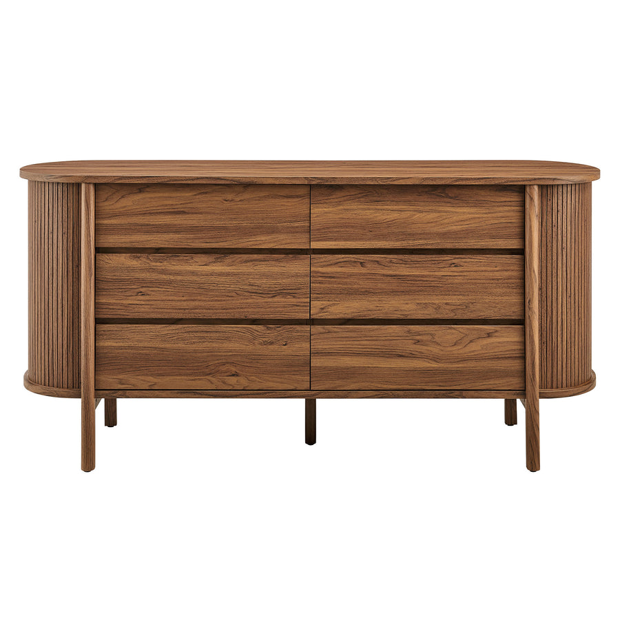 Marlon 6-Drawer Curved Dresser in Walnut