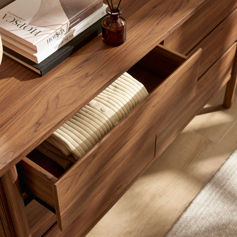 Marlon 6-Drawer Curved Dresser in Walnut