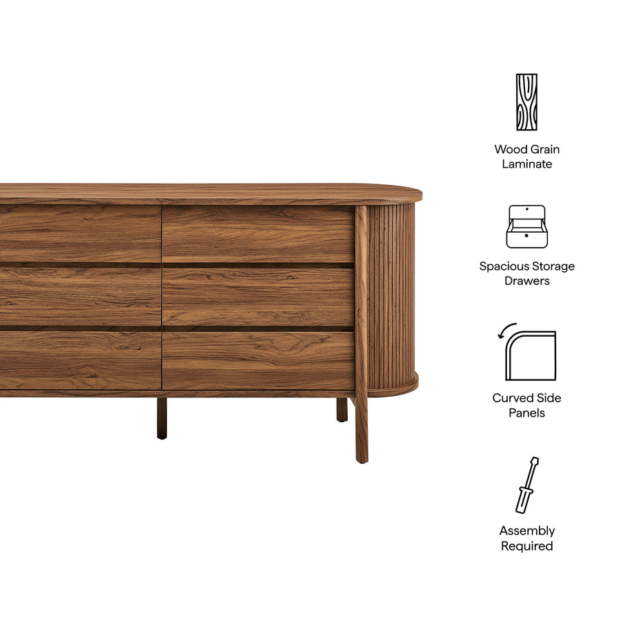 Marlon 6-Drawer Curved Dresser in Walnut