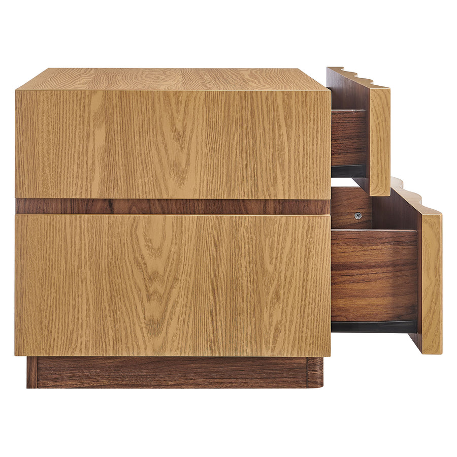 Oxeye 2 Drawer Nightstand in Light Oak Walnut
