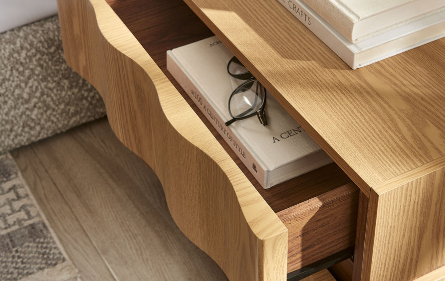 Oxeye 2 Drawer Nightstand in Light Oak Walnut