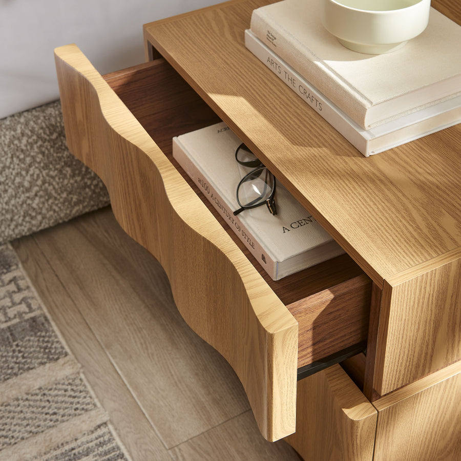 Oxeye 2 Drawer Nightstand in Light Oak Walnut