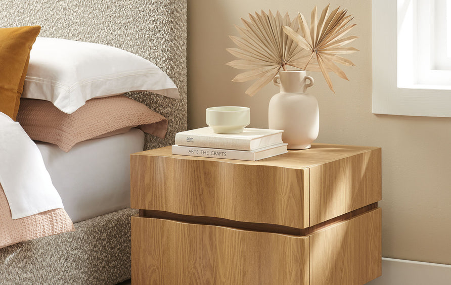 Oxeye 2 Drawer Nightstand in Light Oak Walnut