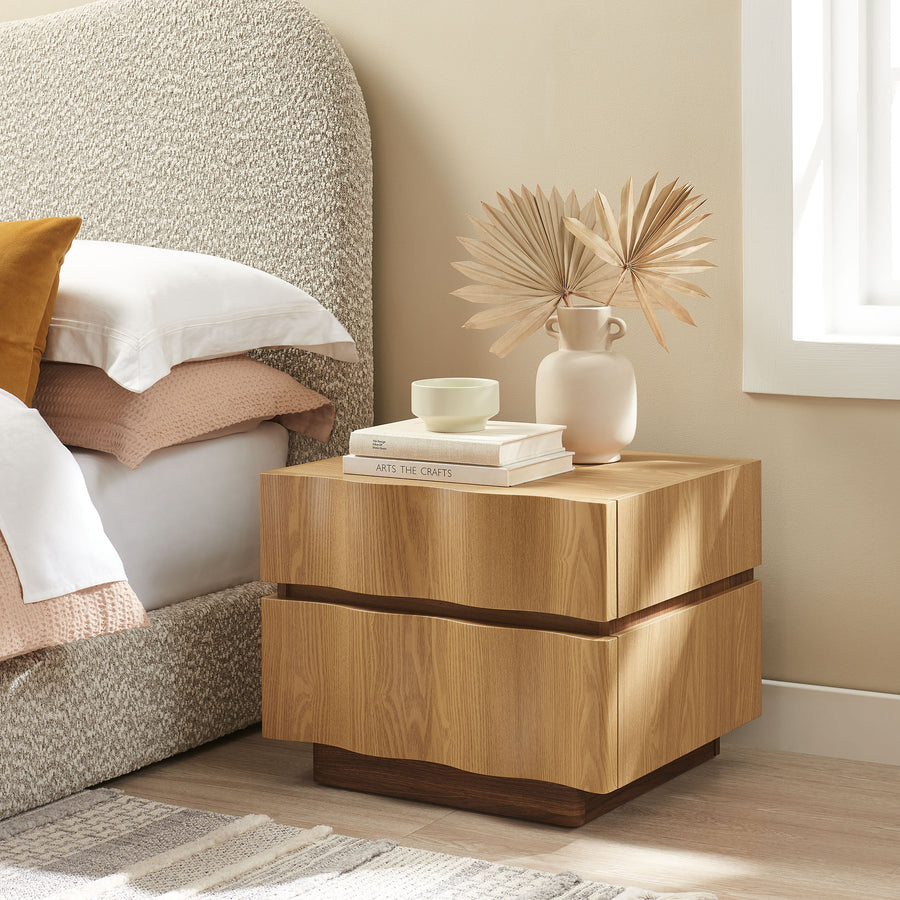 Oxeye 2 Drawer Nightstand in Light Oak Walnut