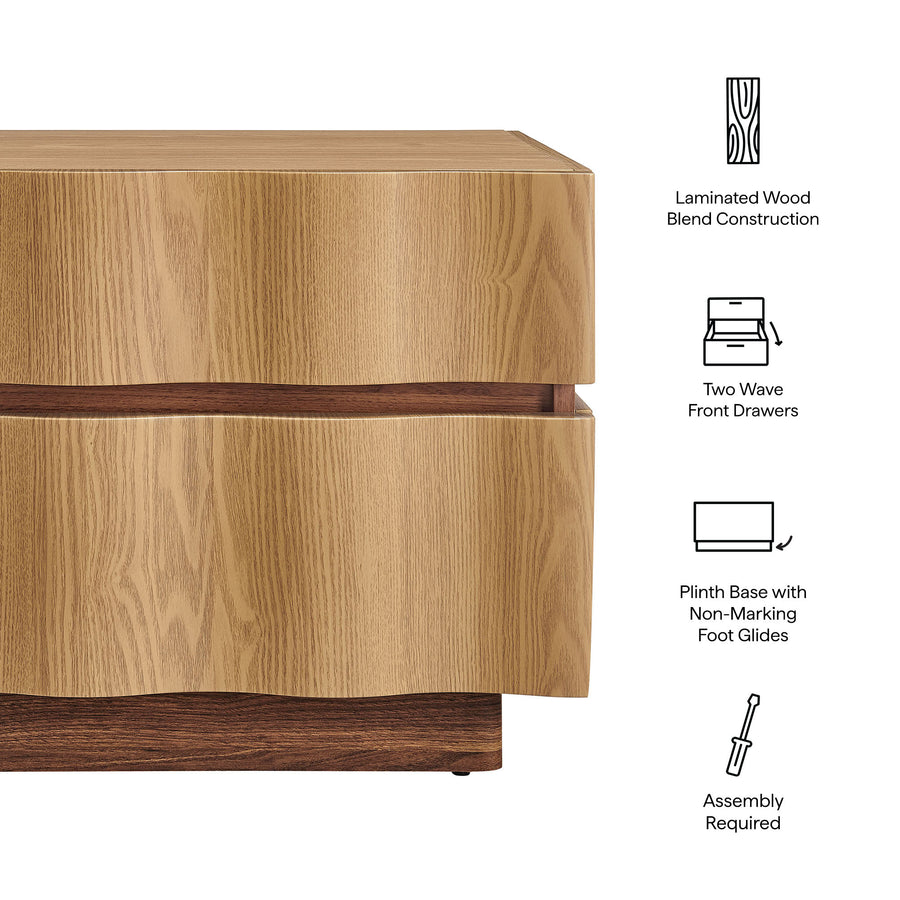 Oxeye 2 Drawer Nightstand in Light Oak Walnut