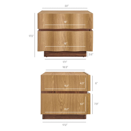 Isola 2 Drawer Nightstand in Light Oak Walnut