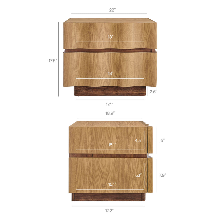 Oxeye 2 Drawer Nightstand in Light Oak Walnut
