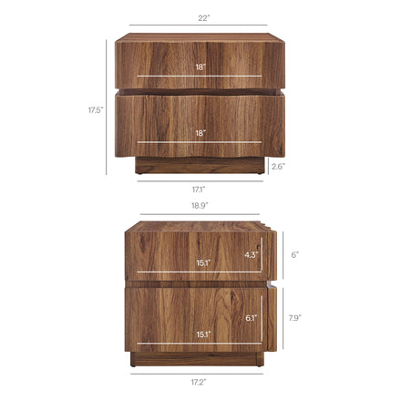 Isola 2 Drawer Nightstand in Walnut