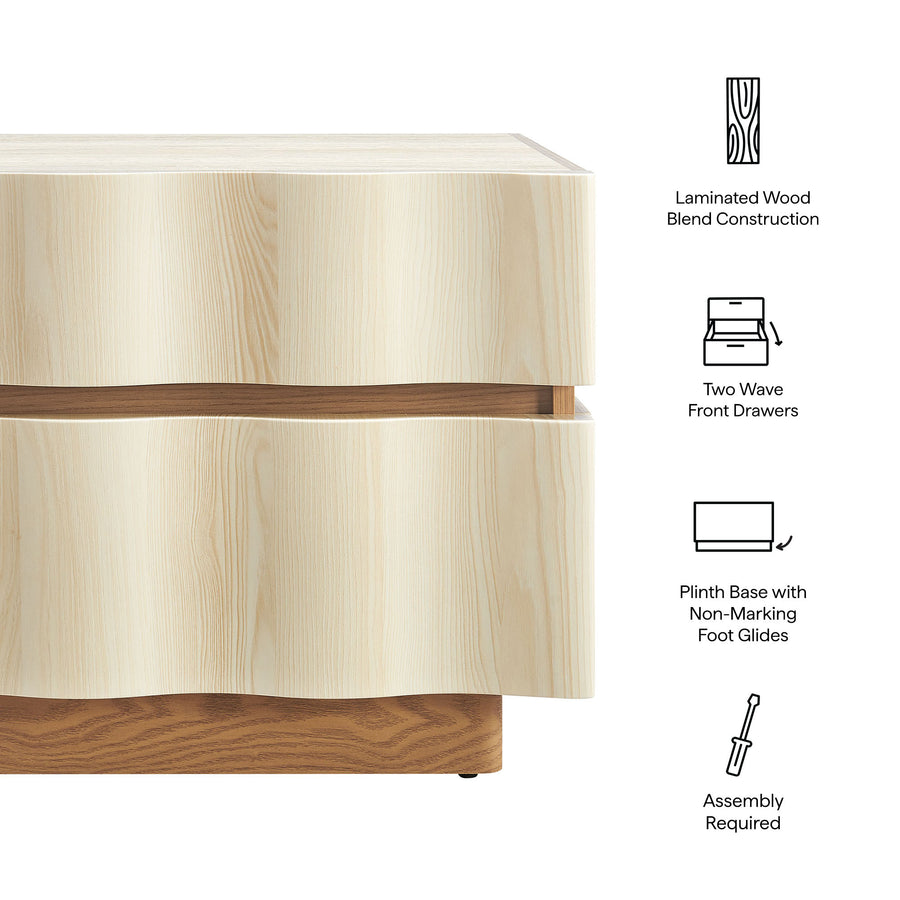 Oxeye 2 Drawer Nightstand in White Light Oak