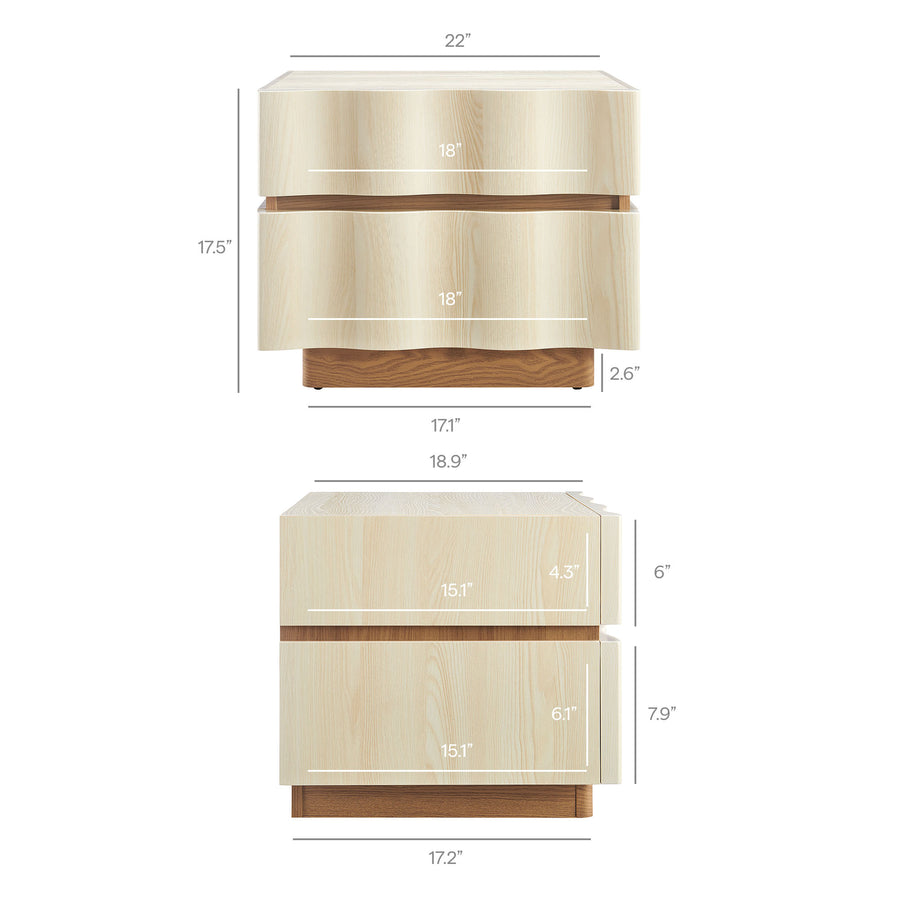 Oxeye 2 Drawer Nightstand in White Light Oak
