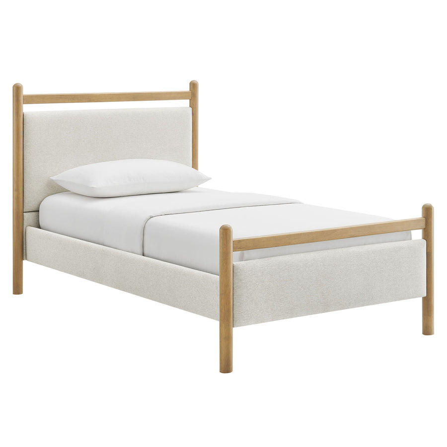Flax Twin Size Platform Bed Frame in Light Oak Heathered Ivory
