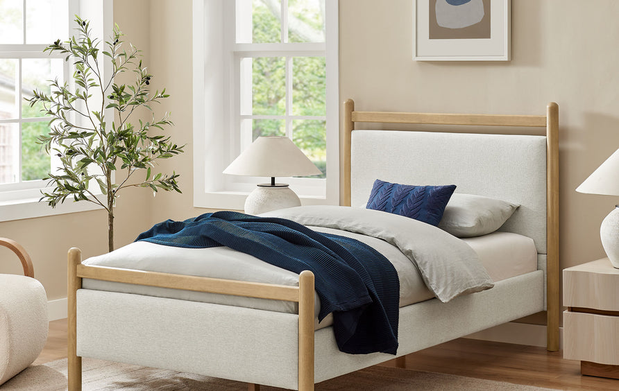 Flax Twin Size Platform Bed Frame in Light Oak Heathered Ivory