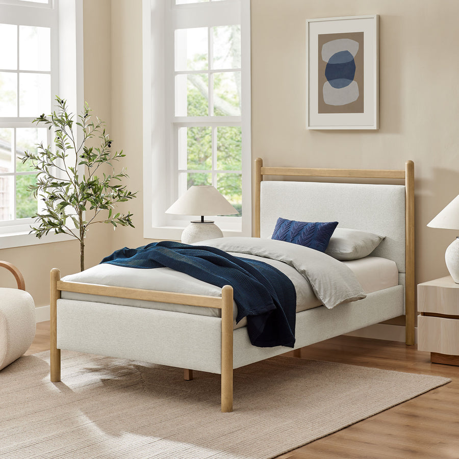 Flax Twin Size Platform Bed Frame in Light Oak Heathered Ivory