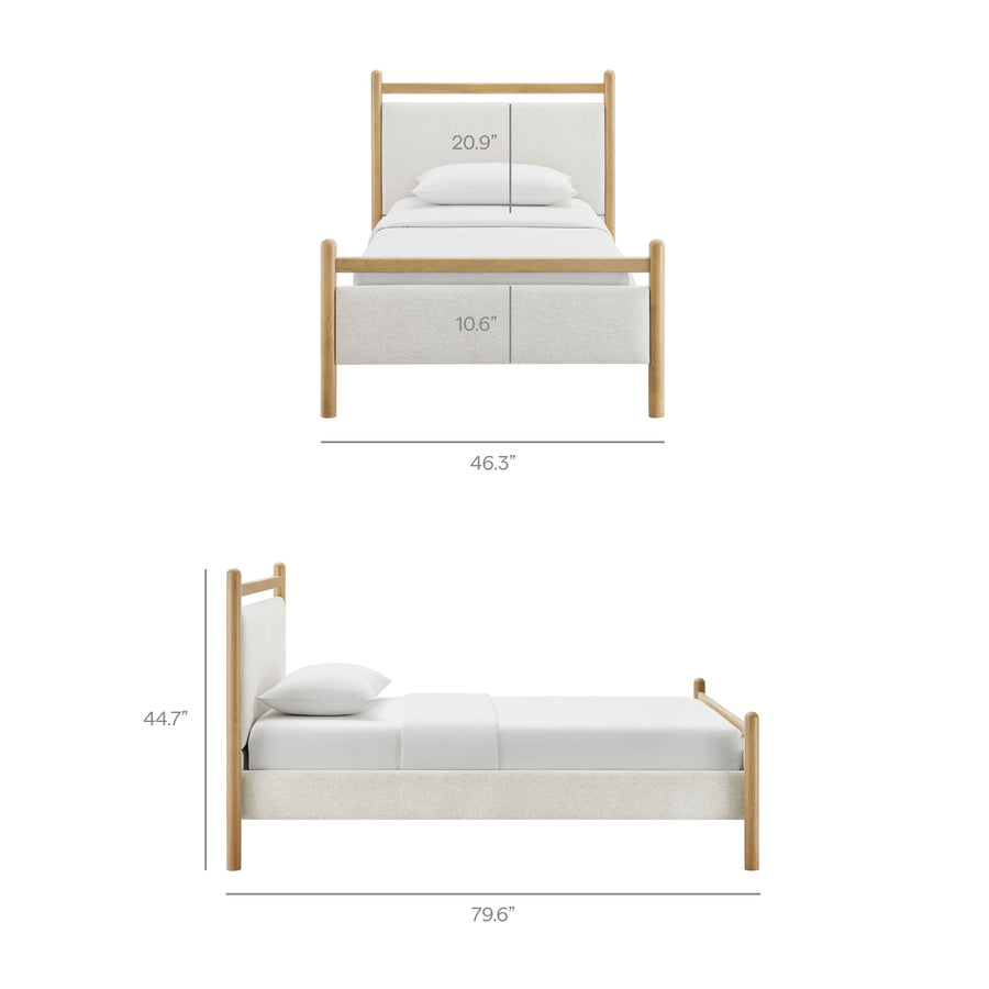 Flax Twin Size Platform Bed Frame in Light Oak Heathered Ivory