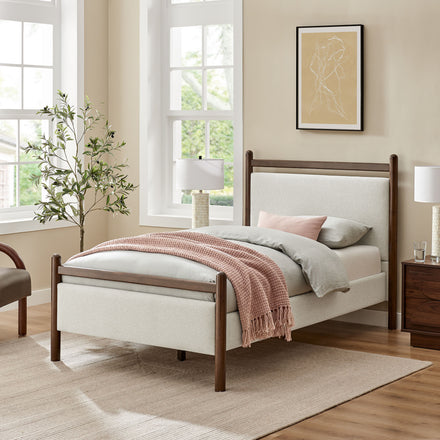 Ginny Twin Size Platform Bed Frame in Wenge Heathered Ivory