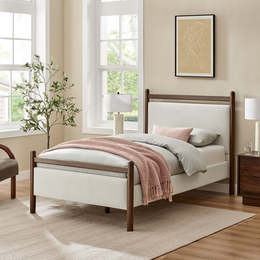 Flax Twin Size Platform Bed Frame in Wenge Heathered Ivory