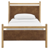 Flax Twin Size Vegan Leather Platform Bed Frame in Light Oak Canyon