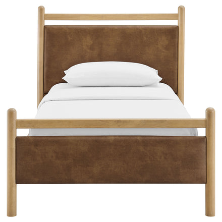 Ginny Twin Size Vegan Leather Platform Bed Frame in Light Oak Canyon