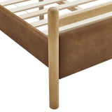 Flax Twin Size Vegan Leather Platform Bed Frame in Light Oak Canyon