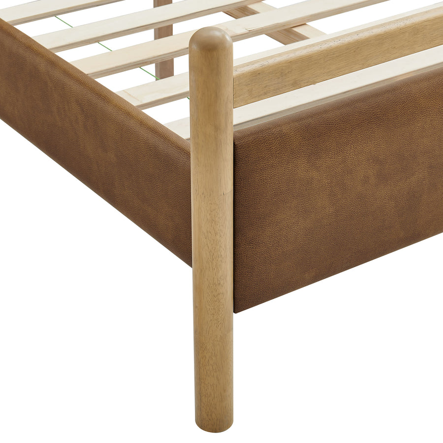 Flax Twin Size Vegan Leather Platform Bed Frame in Light Oak Canyon