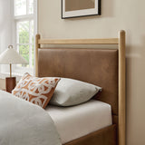 Flax Twin Size Vegan Leather Platform Bed Frame in Light Oak Canyon