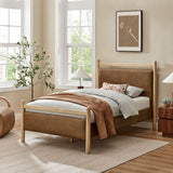 Flax Twin Size Vegan Leather Platform Bed Frame in Light Oak Canyon