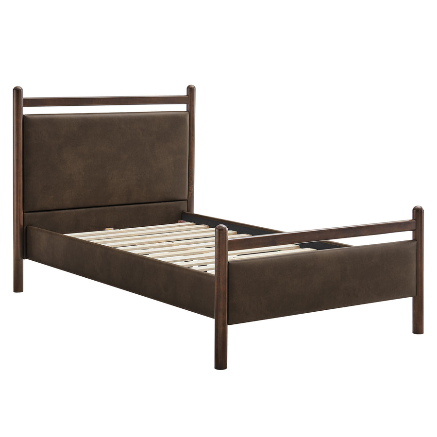 Flax Twin Size Vegan Leather Platform Bed Frame in Wenge Mushroom