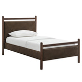 Flax Twin Size Vegan Leather Platform Bed Frame in Wenge Mushroom