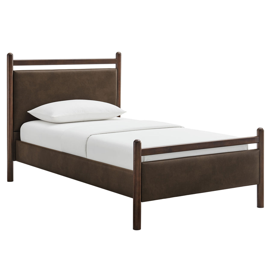 Flax Twin Size Vegan Leather Platform Bed Frame in Wenge Mushroom