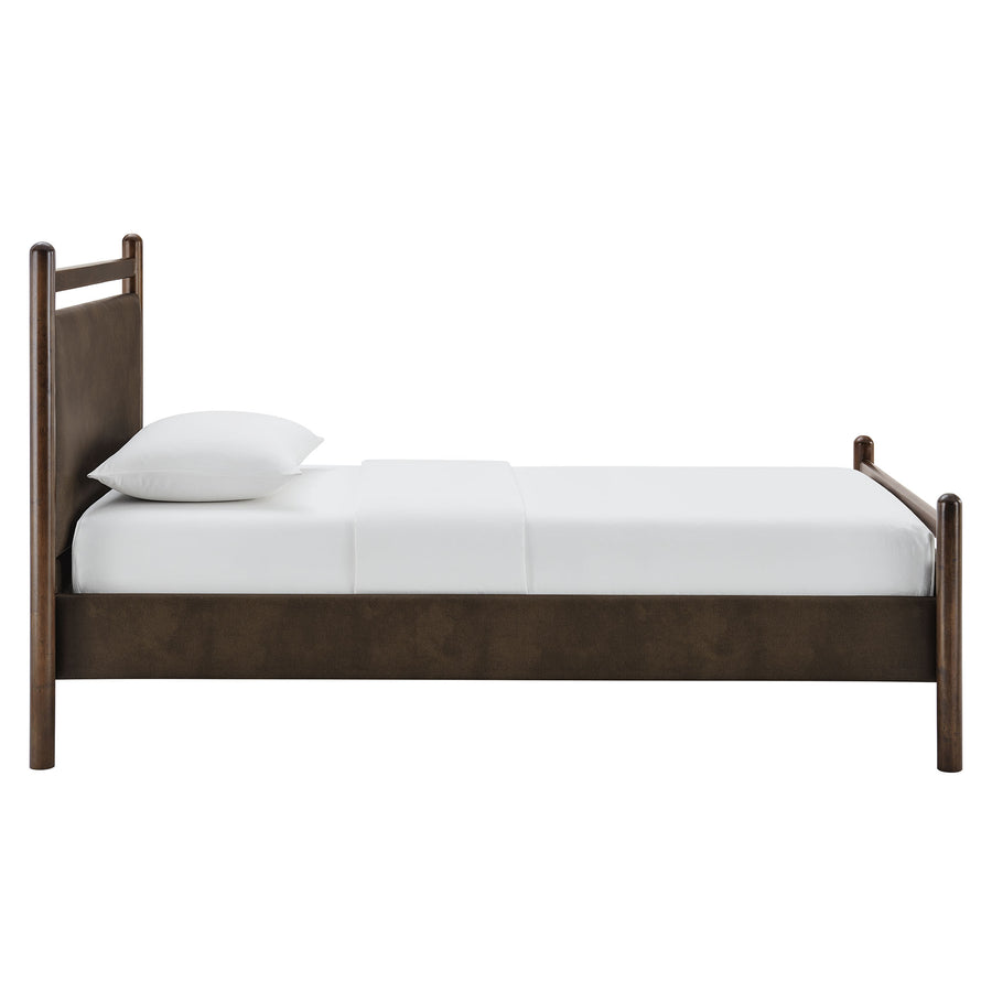 Flax Twin Size Vegan Leather Platform Bed Frame in Wenge Mushroom