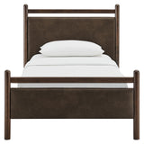 Flax Twin Size Vegan Leather Platform Bed Frame in Wenge Mushroom