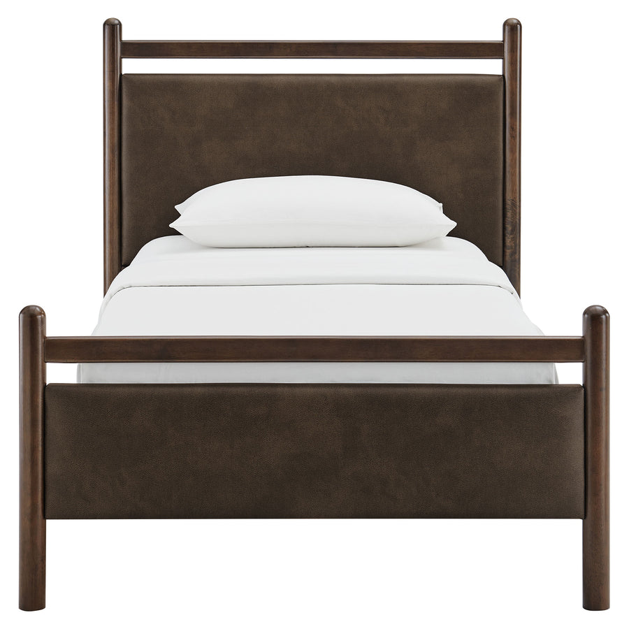 Flax Twin Size Vegan Leather Platform Bed Frame in Wenge Mushroom