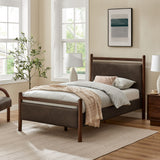 Flax Twin Size Vegan Leather Platform Bed Frame in Wenge Mushroom