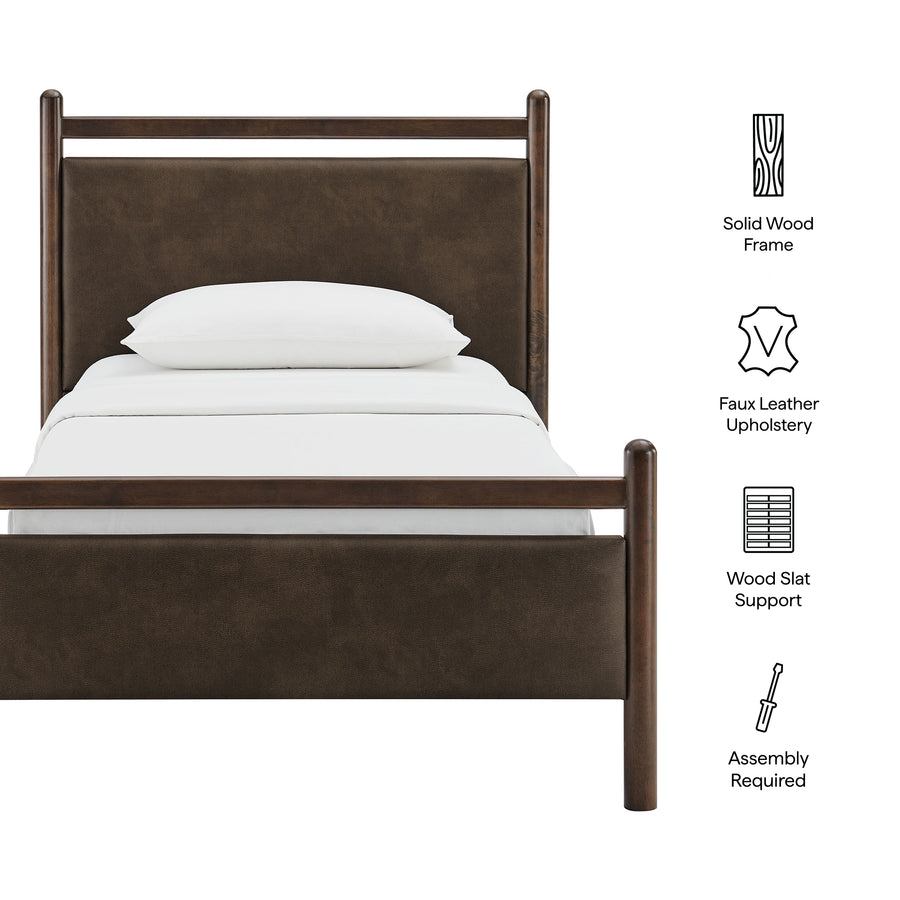Flax Twin Size Vegan Leather Platform Bed Frame in Wenge Mushroom